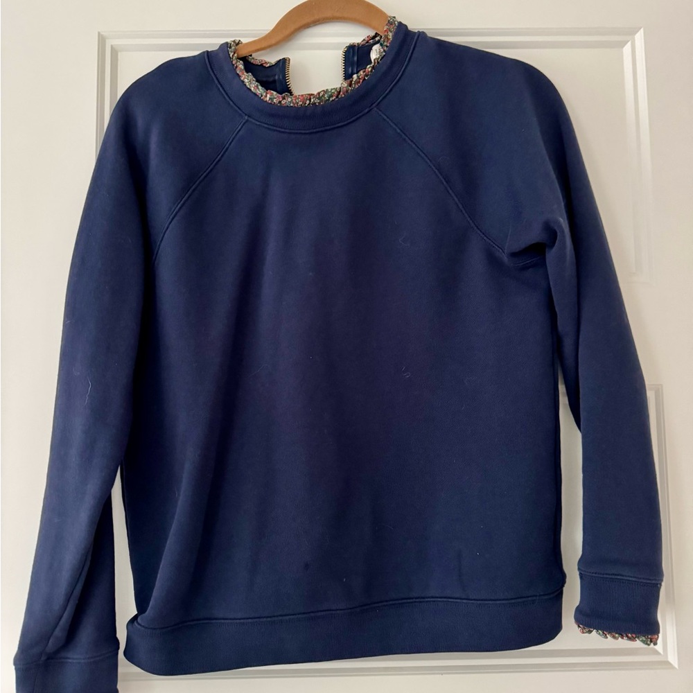 Navy Blue Sweatshirt with Patterned Collar